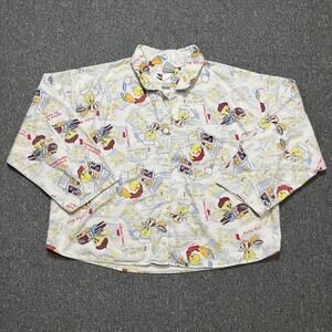 Vintage Y2K 2000 Looney Tunes Tweety‎ Bird All Over Print Button Up Shirt